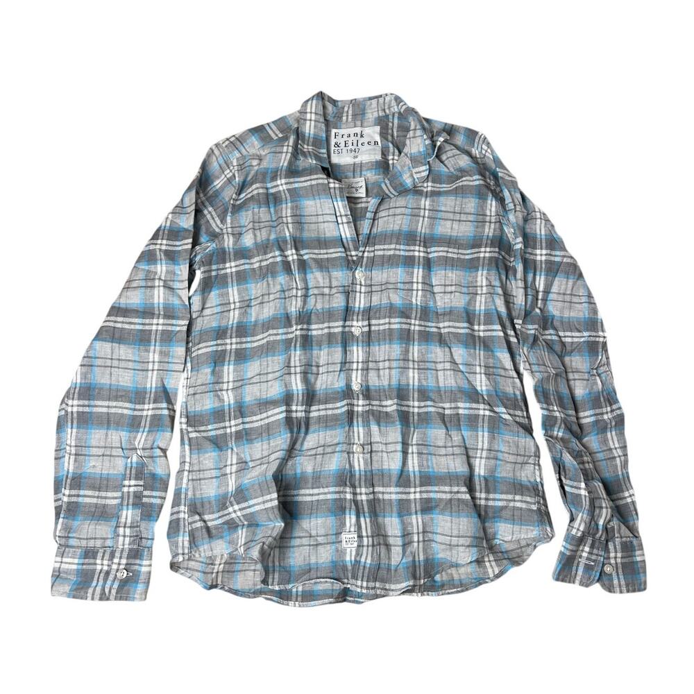 Frank & Eileen Light Blue and Gray Linen Plaid Button-Up Shirt